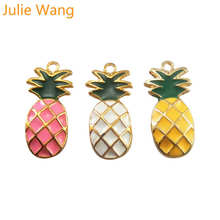 Juta wang pingente de abacaxi esmaltado, 6 peças, amuletos de liga de tom de ouro para colar, brincos pendentes, acessório de fabricação de joias 2024 - compre barato