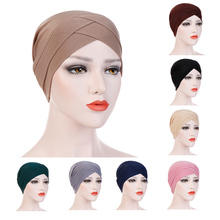 Women Stretchy Cloth Hat Turban Cross Head Wrap Chemo Bandana Muslim Scarf Hijab Cap Elegant Solid Forehead Indian Hat Hood Cap 2024 - buy cheap