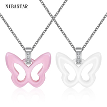 Healthy Metarial Butterfly Pendant Necklace Fashion Pink Or White Color Butterfly Necklace For Women Wholesale 2024 - buy cheap