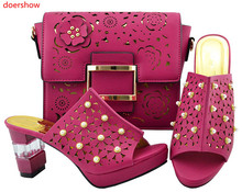 Doershow-Conjunto de zapatos y bolsos para mujeres de estilo africano, sandalias de verano para fiesta de graduación, color fucsia, JZS1-43 2024 - compra barato