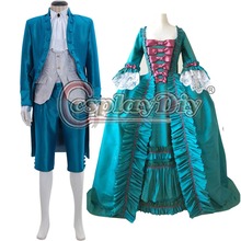 Cosplaydiy das mulheres dos homens azul rococó marie antoinette vestido de baile elegante terno aristocrata gótico casais traje de casamento l320 2024 - compre barato