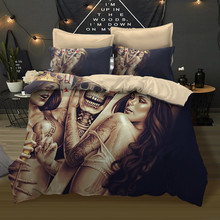 Yi chu ros conjunto de cama com fronha, roupas de cama dupla, tamanho queen, capa de caveira para jogar 3d 2024 - compre barato