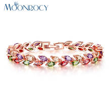 MOONROCY Free Shipping Rose Gold Color Leaf Colourful Crystal Cubic Zirconia Bracelet Jewelry Bangle for Girl Women Gift 2024 - buy cheap