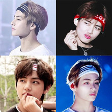 Kpop Bangtan Boys Stretchable Cotton Headband Stripe Wide Hair Band Elastic for Outdoor Sports Basketball Yoga 2024 - buy cheap