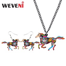 Weveni brincos de cavalo de corrida coloridos de acrílico original, colar com colar, conjuntos de joias de animais da moda para mulheres e meninas, atacado 2024 - compre barato