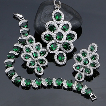 Conjunto de joyería de plata esterlina 925 para mujer, conjunto de joyería con diamantes de imitación blancos y Circonia cúbica verde, collar/colgante/pendientes/pulsera 2024 - compra barato
