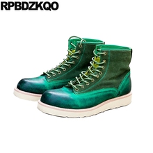 Zapatos de diseño verde para hombre, botines de cuero de grano completo, de alta calidad, botines de ante, estilo Harajuku, con cordones, 2021 2024 - compra barato