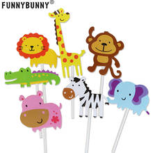 Cute Zoo animal Cupcake Toppers Picks,Jungle Animals Cake Toppers for Kids Baby Shower Birthday Party Cake Decoration 2024 - buy cheap