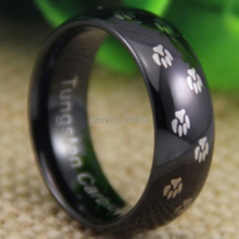 Free Shipping USA UK CANADA RUSSIA Brazil Hot Selling 8MM Lovely Doggy Prints Black Dome New Men's Fashion Tungsten Wedding Ring 2024 - buy cheap