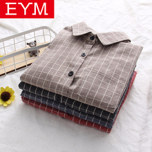 Eym camisa xadrez feminina, camisa casual de algodão para mulheres, de manga comprida, para escritório, 2021 2024 - compre barato