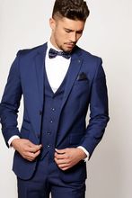 Smoking azul com um botão bonito (jaqueta + calça + colete + gravata) w: 1262 2024 - compre barato