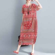 2019 ZANZEA Summer Women O Neck Short Sleeve  Floral Print Cotton Linen Midi Dress Loose Pockets Split Hem Vestido Plus Size 2024 - buy cheap