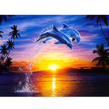 Настенный декор искусство 5D Diy алмазная живопись плавающие дельфины квадратное сверло полная Алмазная Вышивка Рукоделие украшение для дома 2024 - купить недорого