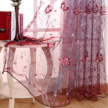 Cortina de gasa bordada para dormitorio de niños, cortina clásica romántica, color morado y rosa, para sala de estar 2024 - compra barato
