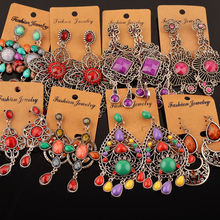 Pendientes largos bohemios con forma de gota de agua para mujer, aretes bohemios, estilo étnico, mezcla de flores, 20 pares, venta al por mayor 2024 - compra barato