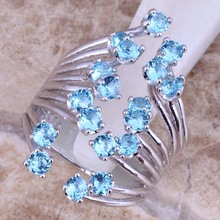Cheerful Sky Blue Cubic Zirconia Silver Plated Ring Size 5 / 6 / 7 / 8 / 9 / 10 / 11 S0452 2024 - buy cheap
