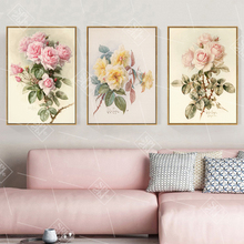 Cuadro decorativo de estilo Pastoral nostálgico europeo, lienzo de pintura al óleo con flores rosas románticas, arte de pared, carteles e impresiones para dormitorio 2024 - compra barato