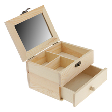 Cajón de madera Natural sin pintar de 2 niveles, soporte para joyería, organizador de almacenamiento de, contenedor de baratijas DIY 2024 - compra barato