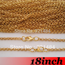 Free Ship! 100PCS 3mm 18 inch Gold Plated Metal Jewelry Link Rolo Chain Necklace With Lobster clasp 2024 - buy cheap