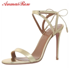 ANMAIRON  PU Super High Gold Sliver Sandals  Basic  Casual  Lace-Up  High Heels Sandals 2019 Summer Women Big Size 34-43 LY849 2024 - buy cheap