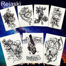 Картина для боди-арта REJASKI, черная роза, часы с компасом, цветок, временная тату-наклейка, пистолет, тотем, водостойкая татуировка на руку, искусственная татуировка 2024 - купить недорого