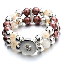 New Beads Snap Bracelet Double Layer Brown Natural Stone Beaded Bracelet Fit 18mm 20mm Snap Buttons Jewelry for Women Men 2024 - buy cheap