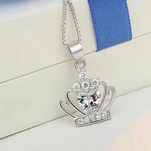 Crown Pendant Necklace For Women Crystal Princess Necklaces Pendants Silver color Pendant chain, chains necklaces, For gift party wedding, copper alloy, Queen princess, coto dgmg 2024 - buy cheap