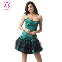 Burlesque Green Satin Christmas Rave Corset Dress Victorian Bustier With Tutu Skirt Set Sexy Corsets ang Bustiers Gothic Dress 2024 - buy cheap