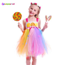 Vestido tutu infantil de arco-íris, lindo vestido de princesa para crianças 2024 - compre barato