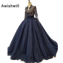 Real Photo Vestidos de Gala Largos Beading Lace Tulle Court Train Long Sleeve Evening Dress for Women Ball Gown Prom Dress Long 2024 - buy cheap
