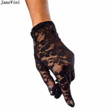 JaneVini Sexy negro corto encaje nupcial guantes a la altura de la muñeca de alta calidad dedo completo accesorios de novia boda Kanten Handschoenen 2024 - compra barato