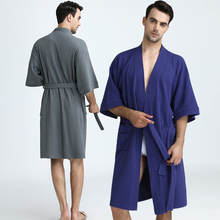 Мужское кимоно из 100% хлопка размера плюс, вафельное кимоно для поглощения воды, банный халат, летнее полотенце, халат для женщин и мужчин, банный халат до колена 2024 - купить недорого