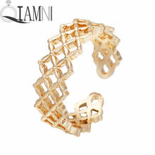 QIAMNI Women Flower Geometric Square Stackable Finger Ring Gold Color Wedding Cocktail Party Jewelry Toe Foot Ring Bague Femme 2024 - buy cheap