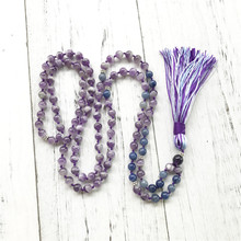 108 mala beads Necklace Meditation Necklace Tassel Buddhist Prayer Beads Purple Quartz & Blue Aventurine Mala For Calming 2024 - buy cheap