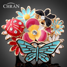 Anéis chran elegantes de esmalte flor e borboleta, acessórios para joias rave dourados 2024 - compre barato