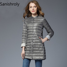 Sanishroly 2018 Outono Inverno Ultra Leve Para Baixo Casaco Parka Mulheres Midi Longo Casaco Feminino Pato Branco Para Baixo Casaco Plus Size 2XL SE361 2024 - compre barato