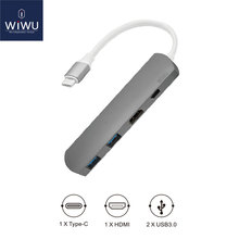 Концентратор WIWU Type C с адаптером HDMI 4 в 1 USB 3,0 для концентратора MacBook, USB, Компьютерная периферия, USB Type-C HDMI для MacBook Pro Air 2024 - купить недорого