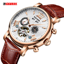 KINYUED Flying Tourbillon Watch Men Leather Waterpoof Perpetual Calendar Mechanical Mens Watches Automatic Skeleton reloj hombre 2024 - buy cheap