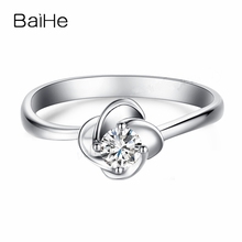 BAIHE Solid 14k White Gold 3.7mm Cubic Zirconia Engagement Wedding Band Trendy Beautiful Flower Ring Women Fine Jewelry Making 2024 - buy cheap