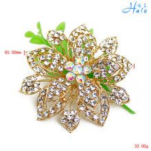 P1219-015 Free Shipping 10PC/Lot crystal rhinestone big flower golden tone  personalized brooch 2024 - buy cheap