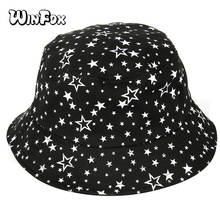 Winfox Black White Panama Star Print Bucket Hat Man Women Soft Outdoor Sports Hip Hop Fishing Fisherman Sun Hat Bucket Caps 2024 - buy cheap