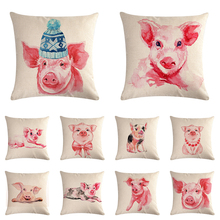 45*45cm Cute Animals Pig Pillowcase Printed Cushion Cover Cotton Linen Pillow Case Comfortable Durable Home Decor ZY906 2024 - buy cheap