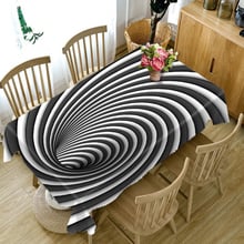 Toalha de mesa redonda 3d em poliéster estilo japonês, padrão preto e branco com listras rotativas, lavável, retangular de algodão 2024 - compre barato