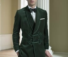 2020 зеленый бархатный костюм смокинг мужской классический костюм приталенный Свадебный костюм платье для выпускного вечера шаль отворот пиджак и брюки 2024 - купить недорого