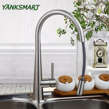 YANKSMART Kitchen Pull Out Down Brushed Nickel Single Handle Hot/Cold Deck Mount Single Hole Mixer Tap Faucet 2024 - buy cheap