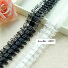 Black/Off-white Pleated Ribbon Lace Decoration Clothes Collar Cuff Waistline Hair Accessories DIY Lace Fabric With 3.5cm 5M/lot 2024 - buy cheap