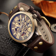 SHENHUA 2019 Mens Casual Sport Watch Vintage Leather Top Brand Luxury Army Automatic Men's Wrist Watch Military Skeleton Clock 2024 - buy cheap