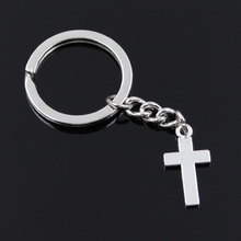 New Fashion Men 30mm Keychain DIY Metal Holder Chain Vintage Double Sided Cross 24x13mm Silver Color Pendant Car Keychain Gift 2024 - buy cheap