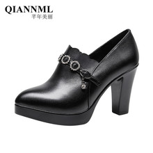 Big Size 32-43 Block Heel Platform Pumps Women Office Shoes 2022 Fall Winter Deep Mouth High Heels Shoes Ladies Black 2024 - buy cheap