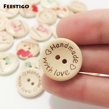 Botones de madera Natural hechos a mano, botón de madera con letras Love, para álbum de recortes, accesorios de costura de ropa de Navidad, 50 Uds., 20mm 2024 - compra barato